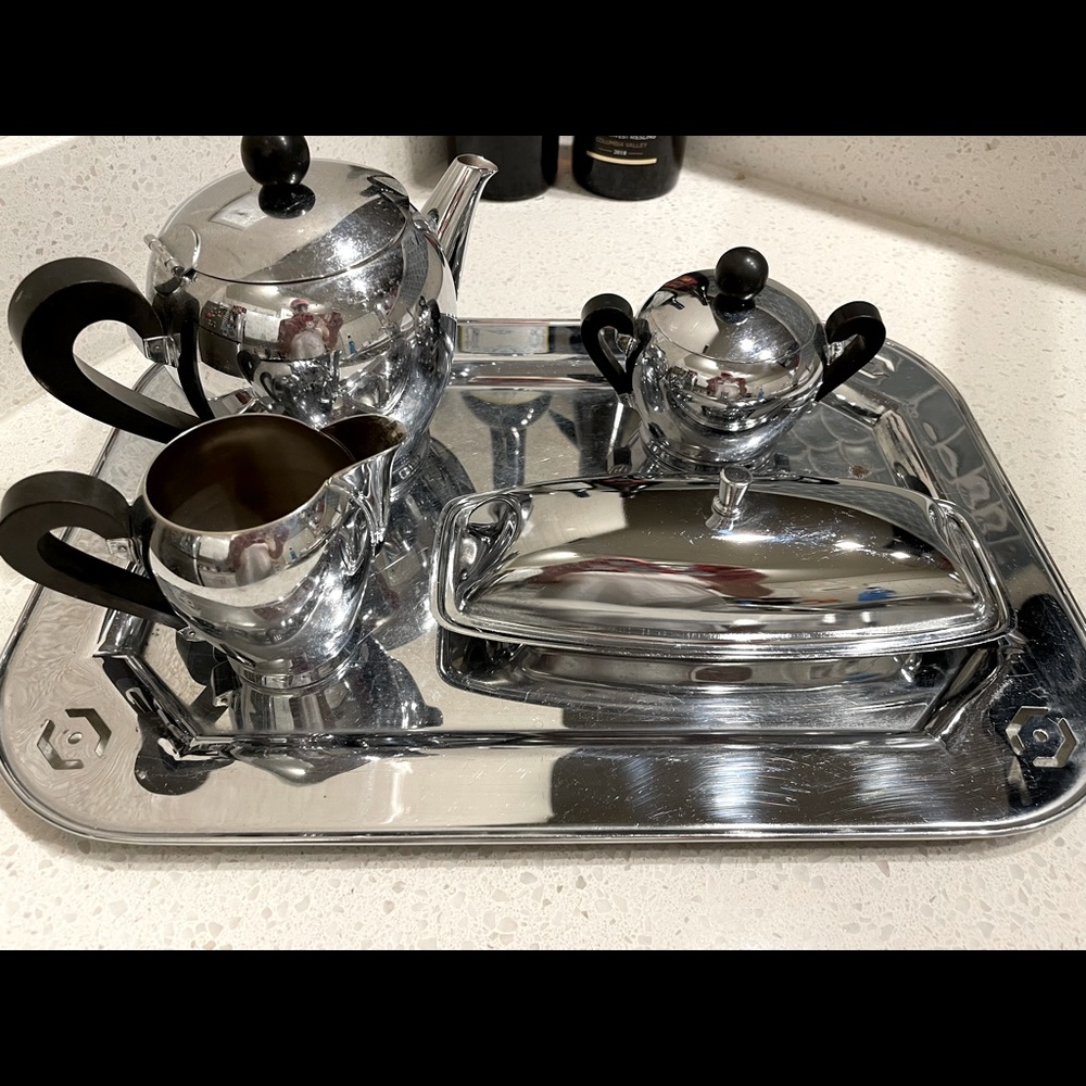 Vintage Alfra Italy Tea set. Tea pot sugar dish butter dish creamer dish & tray
